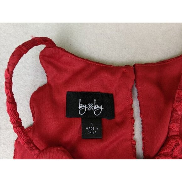 By By Women's Dress Size 1 Red Lace Sheath Cocktail Par - Picture 6 of 10